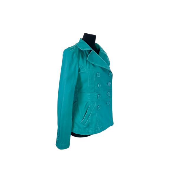 H&M; Divided Teal Double-Breasted Peacoat - Size 6 - Picture 5 of 11